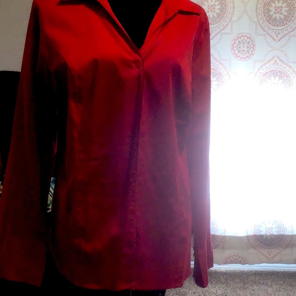 Red button down women’s dress shirt